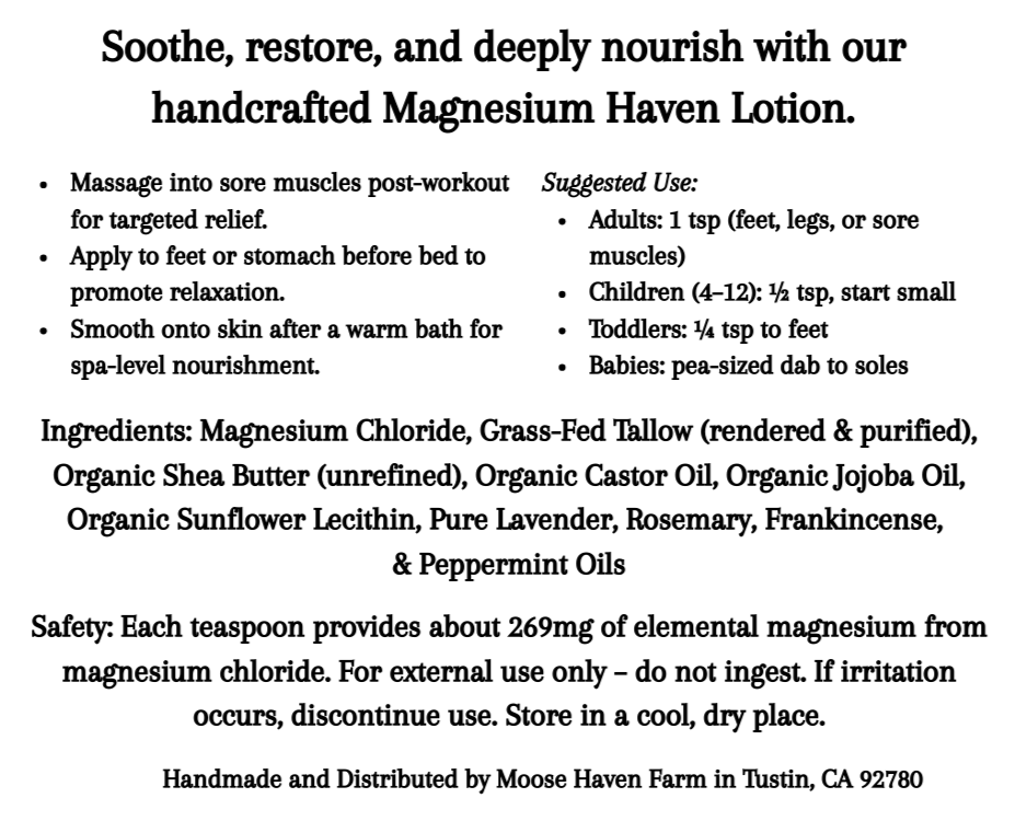 Magnesium Bliss Lotion with Grass Fed Tallow (4 oz)