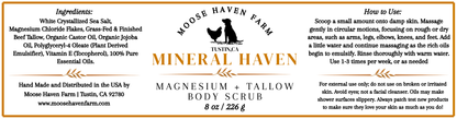 Mineral Haven magnesium + tallow body scrub label