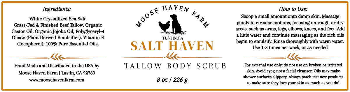 Salt Haven tallow body scrub label