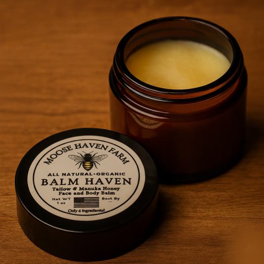Balm Haven – 100% Grass-Fed Tallow and Manuka Honey Balm | All-Natural, Non-Toxic Moisturizer for Face, Body & Hands | Deeply Hydrating, Anti-Aging, and Soothing Skincare | Made in Small Batches (1 oz)
