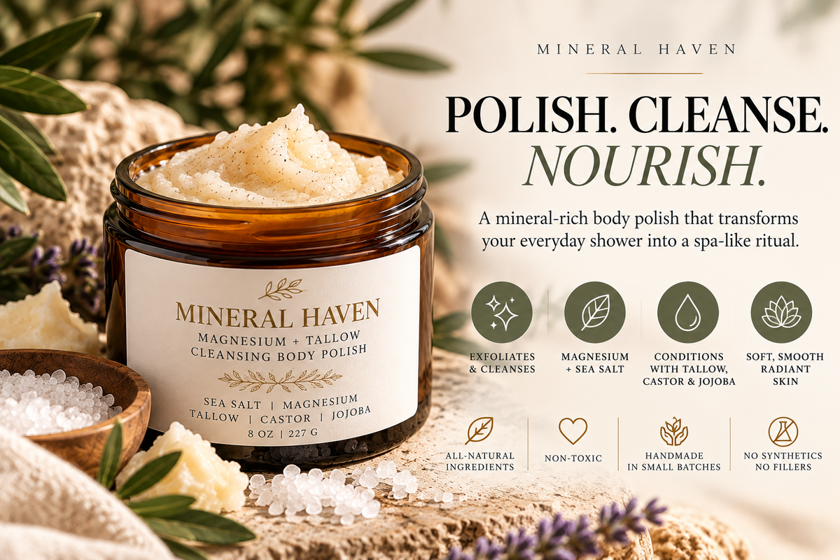MINERAL HAVEN Magnesium + Tallow Body Scrub & Cleansing Polish