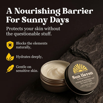 Sun Haven Mineral & Botanical Care for Sunny Days - Natural Protection | Non-Nano Zinc, Grass-Fed Tallow, Shea Butter & Botanicals | Reef-Safe, Non-Toxic, Family Friendly (1 oz)