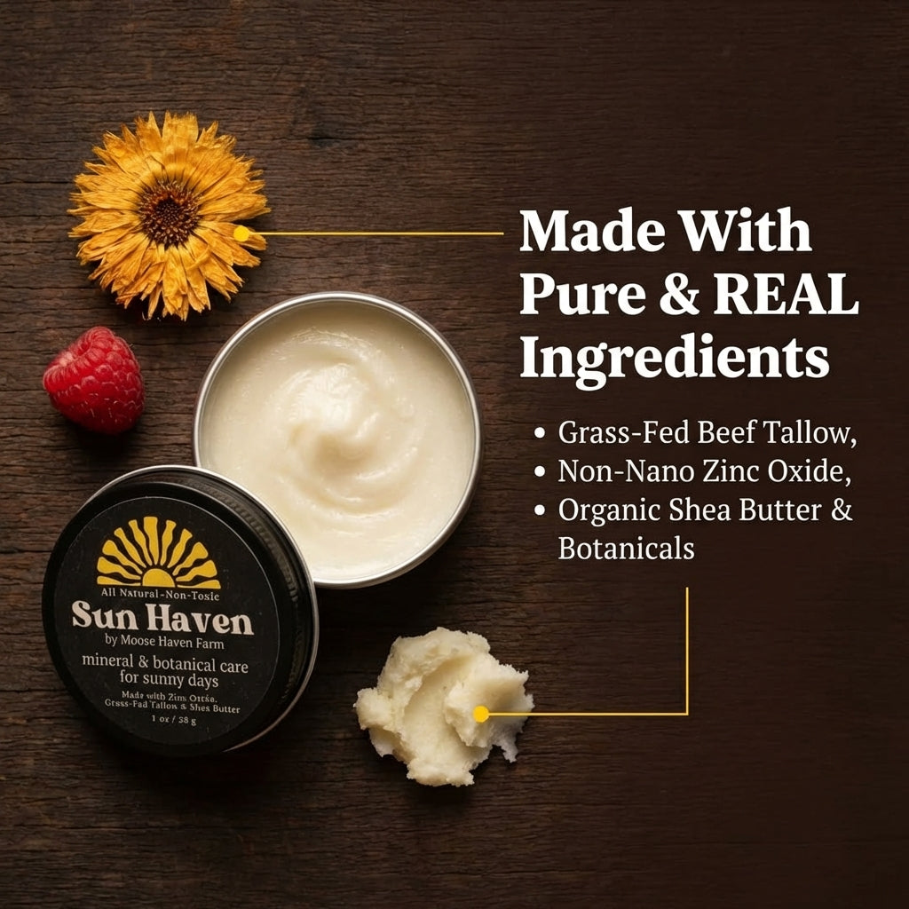 Sun Haven Mineral & Botanical Care for Sunny Days - Natural Protection | Non-Nano Zinc, Grass-Fed Tallow, Shea Butter & Botanicals | Reef-Safe, Non-Toxic, Family Friendly (1 oz)
