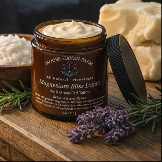 Magnesium Bliss Lotion – Relaxation & Deep Hydration | Grass-Fed Tallow, Shea Butter, Magnesium Chloride, and Essential Oils | Non-Toxic, Small-Batch, Natural Skincare (4 oz)