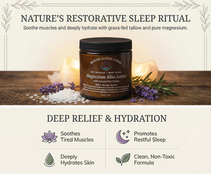 Magnesium Bliss Lotion – Relaxation & Deep Hydration | Grass-Fed Tallow, Shea Butter, Magnesium Chloride, and Essential Oils | Non-Toxic, Small-Batch, Natural Skincare (4 oz)