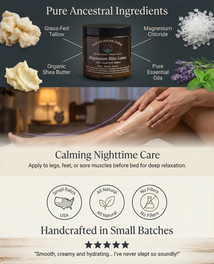 Magnesium Bliss Lotion – Relaxation & Deep Hydration | Grass-Fed Tallow, Shea Butter, Magnesium Chloride, and Essential Oils | Non-Toxic, Small-Batch, Natural Skincare (4 oz)