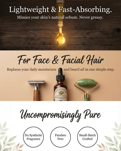 Fountain of Youth Serum – 100% Pure Face & Beard Oil | Anti-Aging, Hydrating & Restorative | Frankincense, Lavender, Castor & Jojoba Oils + Vitamin E | Non-Toxic, All-Natural Skincare