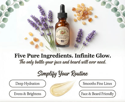 Fountain of Youth Serum – 100% Pure Face & Beard Oil | Anti-Aging, Hydrating & Restorative | Frankincense, Lavender, Castor & Jojoba Oils + Vitamin E | Non-Toxic, All-Natural Skincare