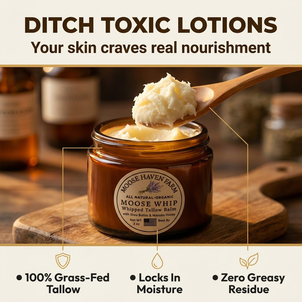 Moose Whip Whipped Tallow Balm – Grass-Fed & Finished Tallow Moisturizer for Face & Body – All-Natural, Non-Toxic Hydration for Sensitive, Dry, or Mature Skin – 2oz