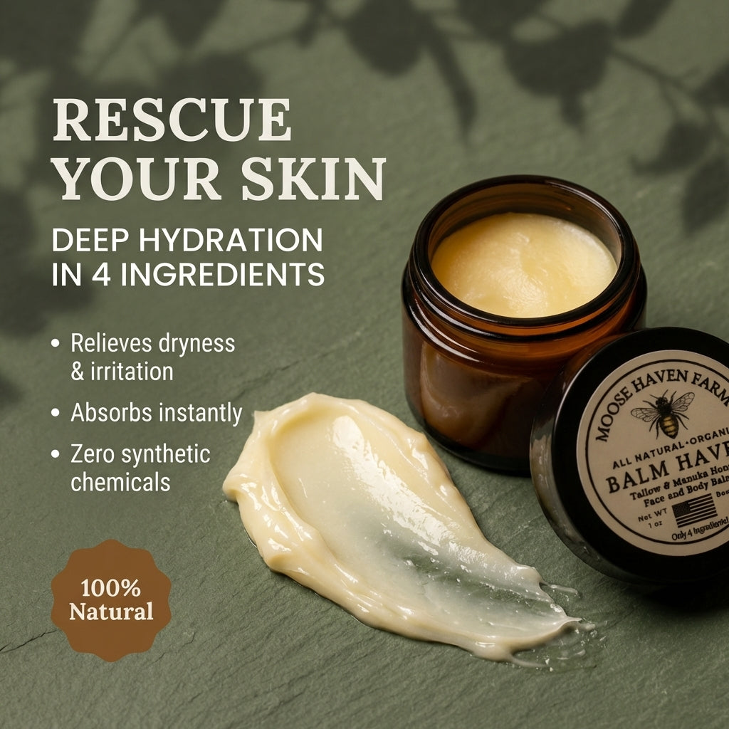 Balm Haven – 100% Grass-Fed Tallow and Manuka Honey Balm | All-Natural, Non-Toxic Moisturizer for Face, Body & Hands | Deeply Hydrating, Anti-Aging, and Soothing Skincare | Made in Small Batches