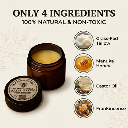 Balm Haven – 100% Grass-Fed Tallow and Manuka Honey Balm | All-Natural, Non-Toxic Moisturizer for Face, Body & Hands | Deeply Hydrating, Anti-Aging, and Soothing Skincare | Made in Small Batches