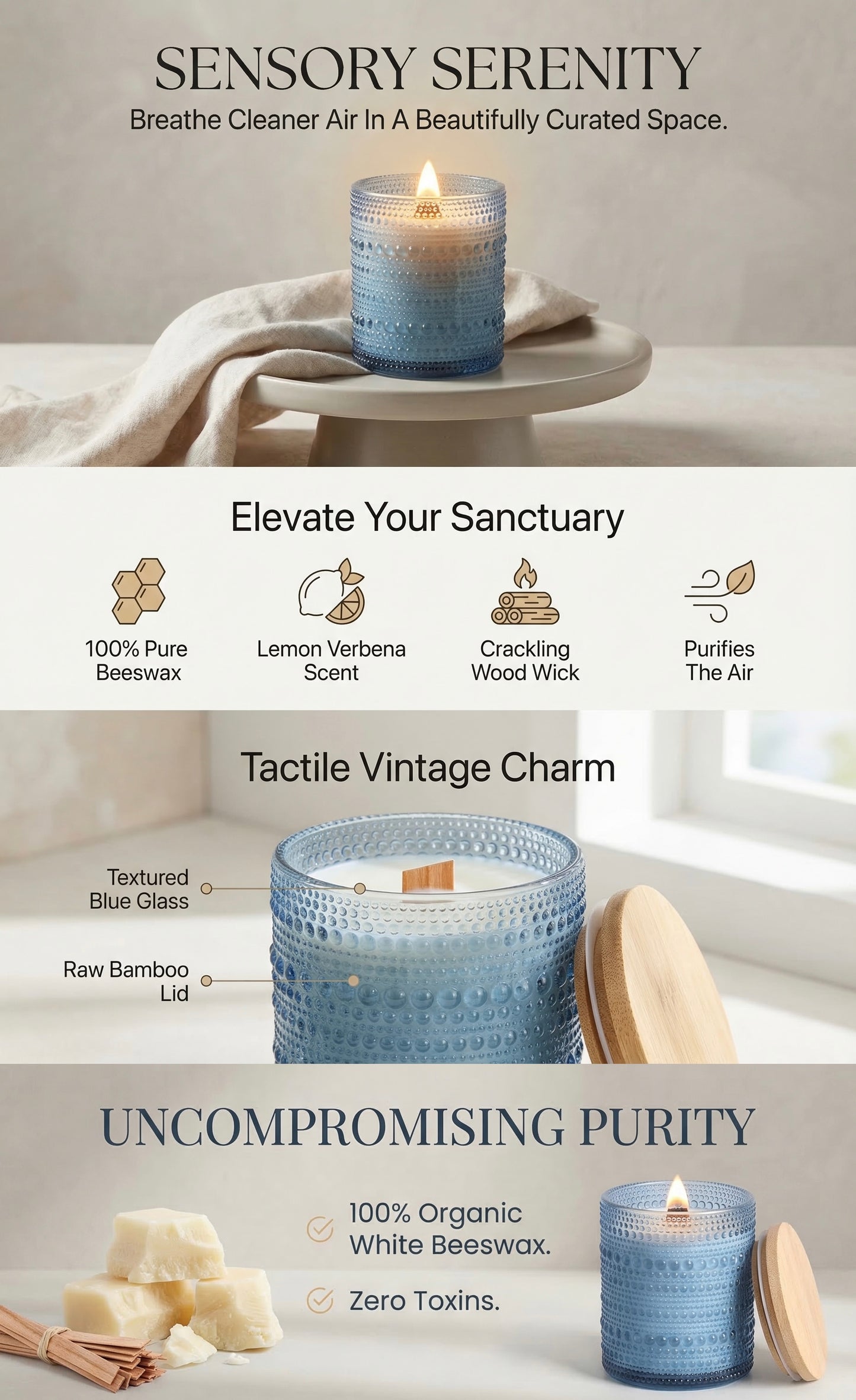 Lemon Verbena Pure Beeswax Candle