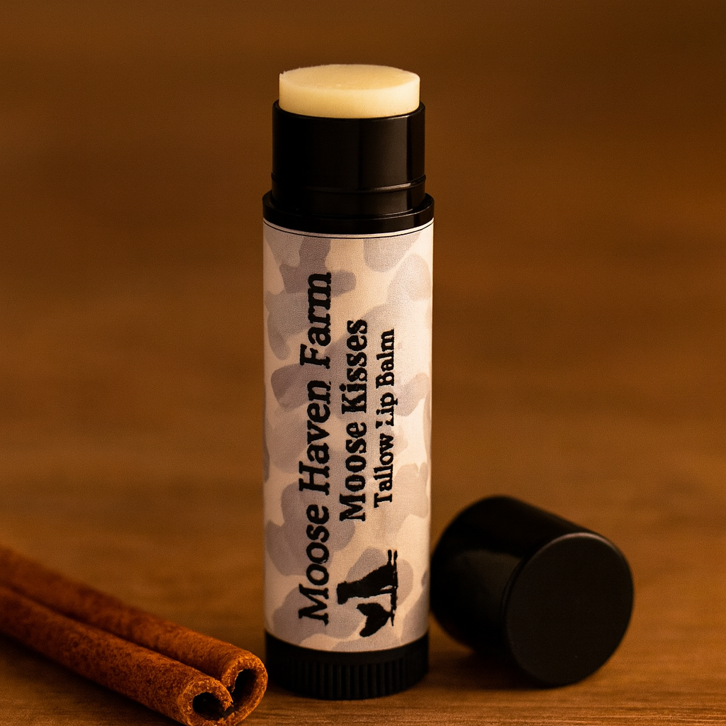 Moose Kisses Tallow Lip Balm – All-Natural Moisturizing Lip Care | Grass-Fed Tallow, Organic Beeswax | Nourishing, Non-Toxic, Chemical-Free Lip Balm (0.3 oz)