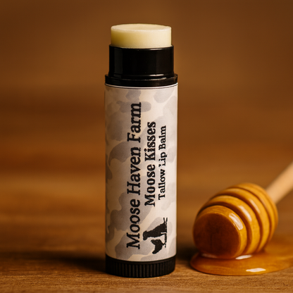 Moose Kisses Tallow Lip Balm – All-Natural Moisturizing Lip Care | Grass-Fed Tallow, Organic Beeswax | Nourishing, Non-Toxic, Chemical-Free Lip Balm (0.3 oz)
