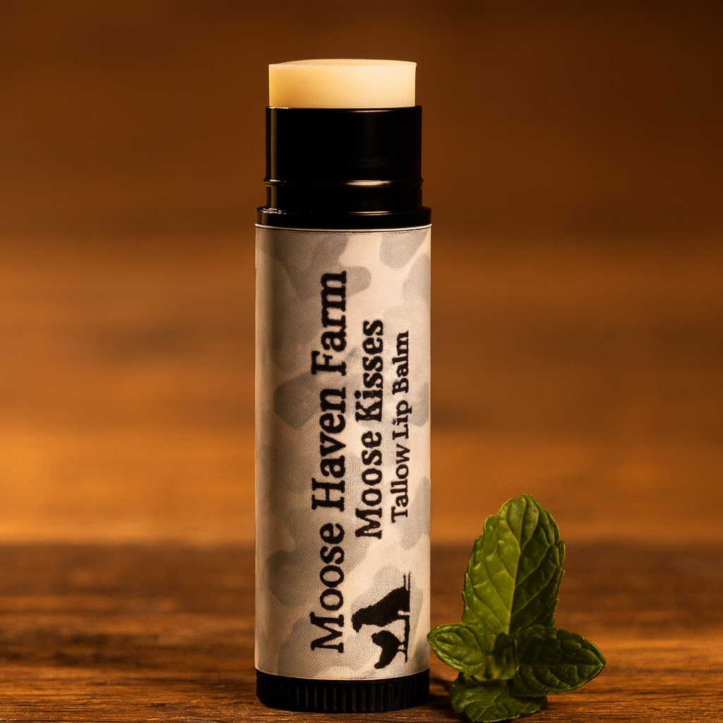 Moose Kisses Tallow Lip Balm – All-Natural Moisturizing Lip Care | Grass-Fed Tallow, Organic Beeswax | Nourishing, Non-Toxic, Chemical-Free Lip Balm (0.3 oz)