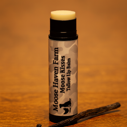 Moose Kisses Tallow Lip Balm – All-Natural Moisturizing Lip Care | Grass-Fed Tallow, Organic Beeswax | Nourishing, Non-Toxic, Chemical-Free Lip Balm (0.3 oz)