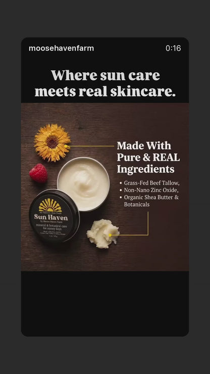 Sun Haven Mineral & Botanical Care for Sunny Days - Natural Protection | Non-Nano Zinc, Grass-Fed Tallow, Shea Butter & Botanicals | Reef-Safe, Non-Toxic, Family Friendly (1 oz)